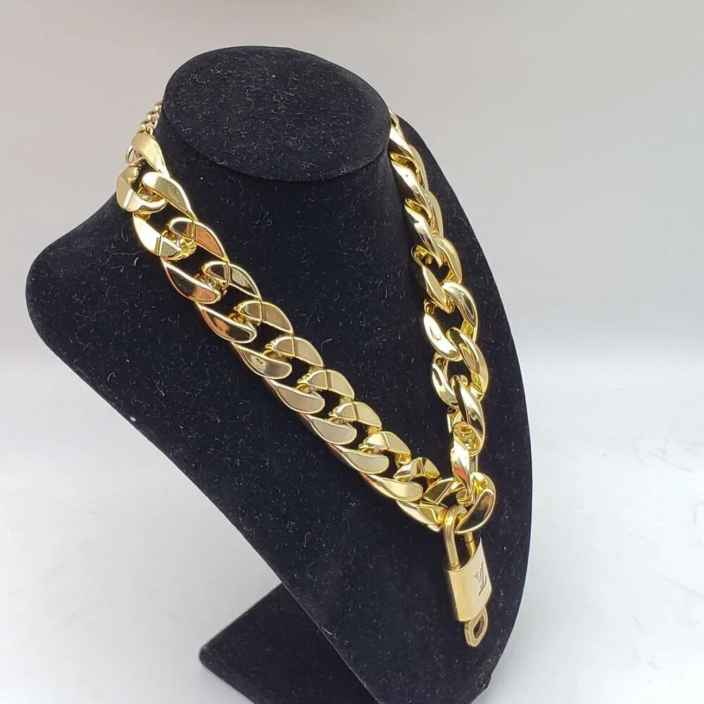 Authentic Louis Vuitton Lock and Key Gold Color with Gold Plated Chain Necklace - Picture 9 of 10